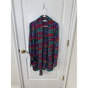 French Rags VTG Chenille Open Duster Cardigan With Matching Scarf Colorful Funk